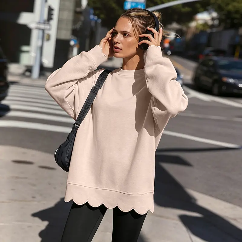 Women's Scallop Hem Knit Sweatshirt Oversized Tunic Long Sleeve