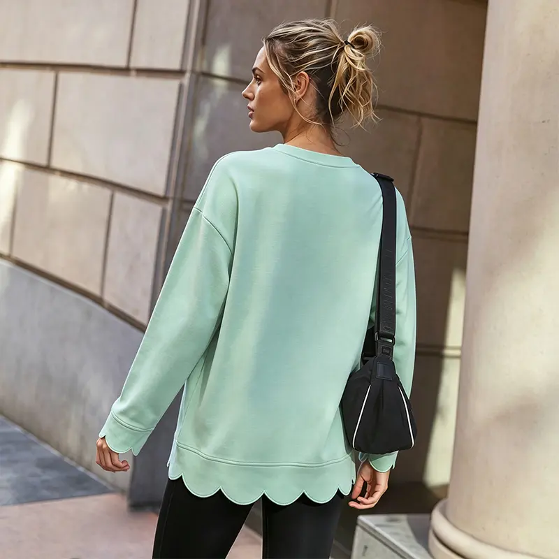 Women's Scallop Hem Knit Sweatshirt Oversized Tunic Long Sleeve