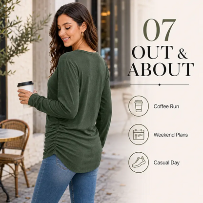 Womens Long Sleeve Shirts Ruched Hem Fall Tops