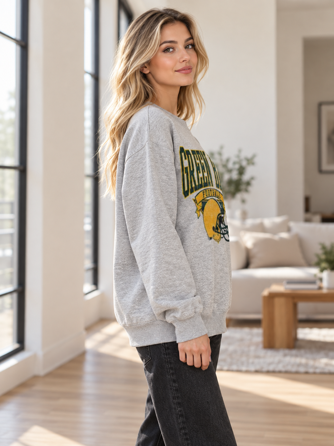 Vintage Football Fleece Sweatshirt Hometown Team Sublimation Print Long Sleeve