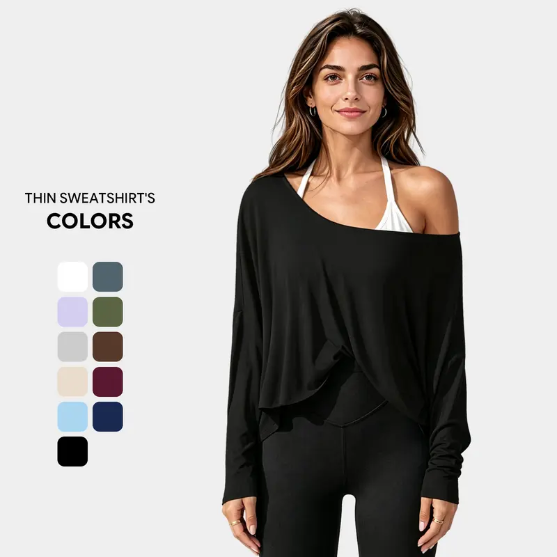 Women's Oversized Off Shoulder Batwing Sleeve Stretchy Gym Top