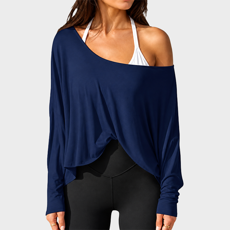 Women's Oversized Off Shoulder Batwing Sleeve Stretchy Gym Top