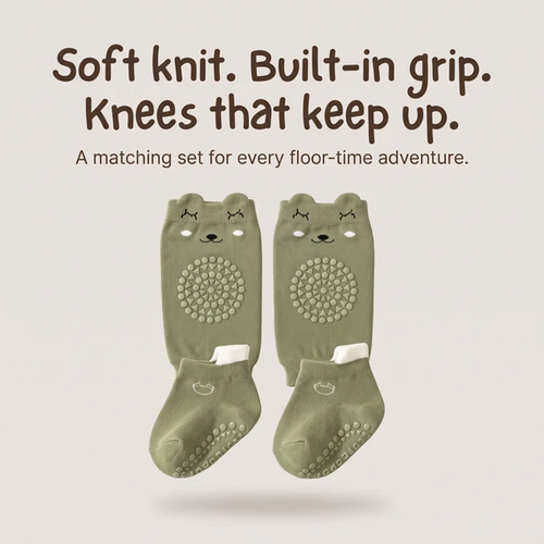 Soft Bear Face Knee Sleeves and Grip Socks for Little Explorers