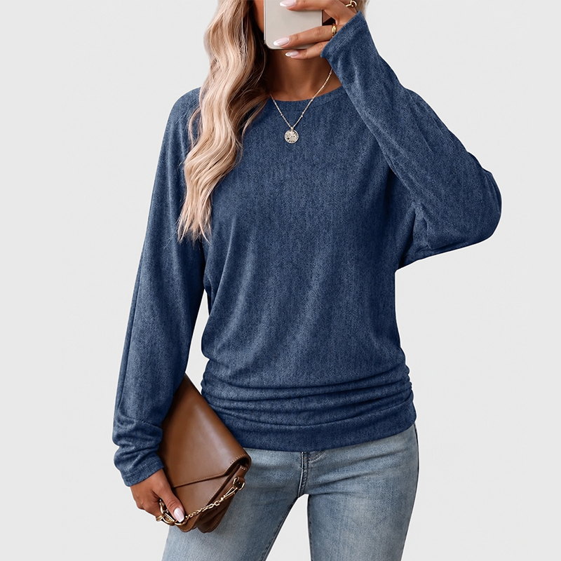 Womens Long Sleeve Shirts Ruched Hem Fall Tops