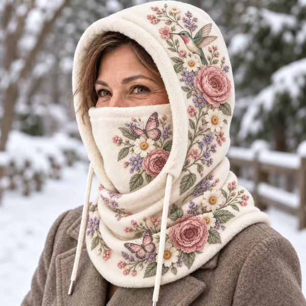 Women's Floral 3 in 1 Fleece Lined Winter Hood