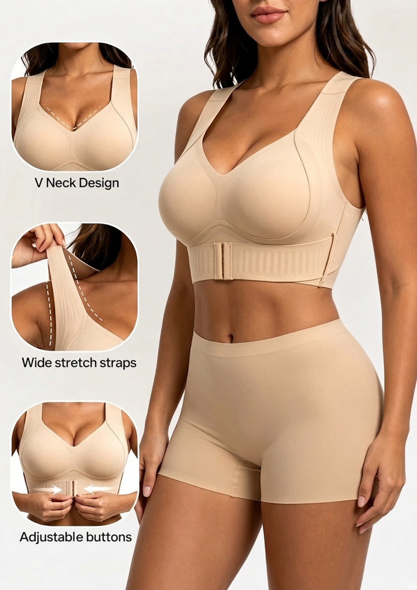 Cross Back Front Closure Wireless Posture Support Bra