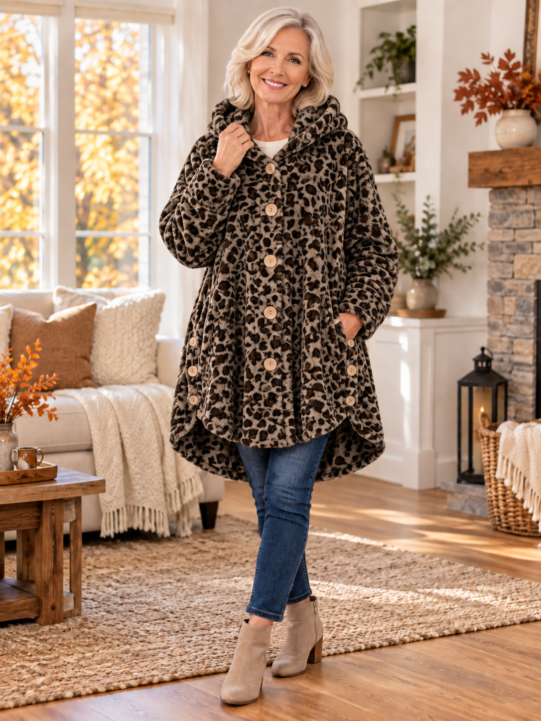 Women’s Cozy Plush Hooded High-Low Coat